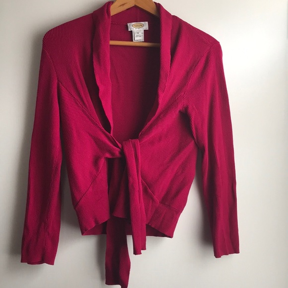 Vintage Talbots Hot Pink Wrap Tie Front Cardigan Sweater Top Medium Petite - Picture 2 of 8